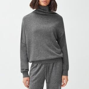 Cuyana Cashmere Blend Heather Gray Turtleneck Asymmetrical Sweater Size S